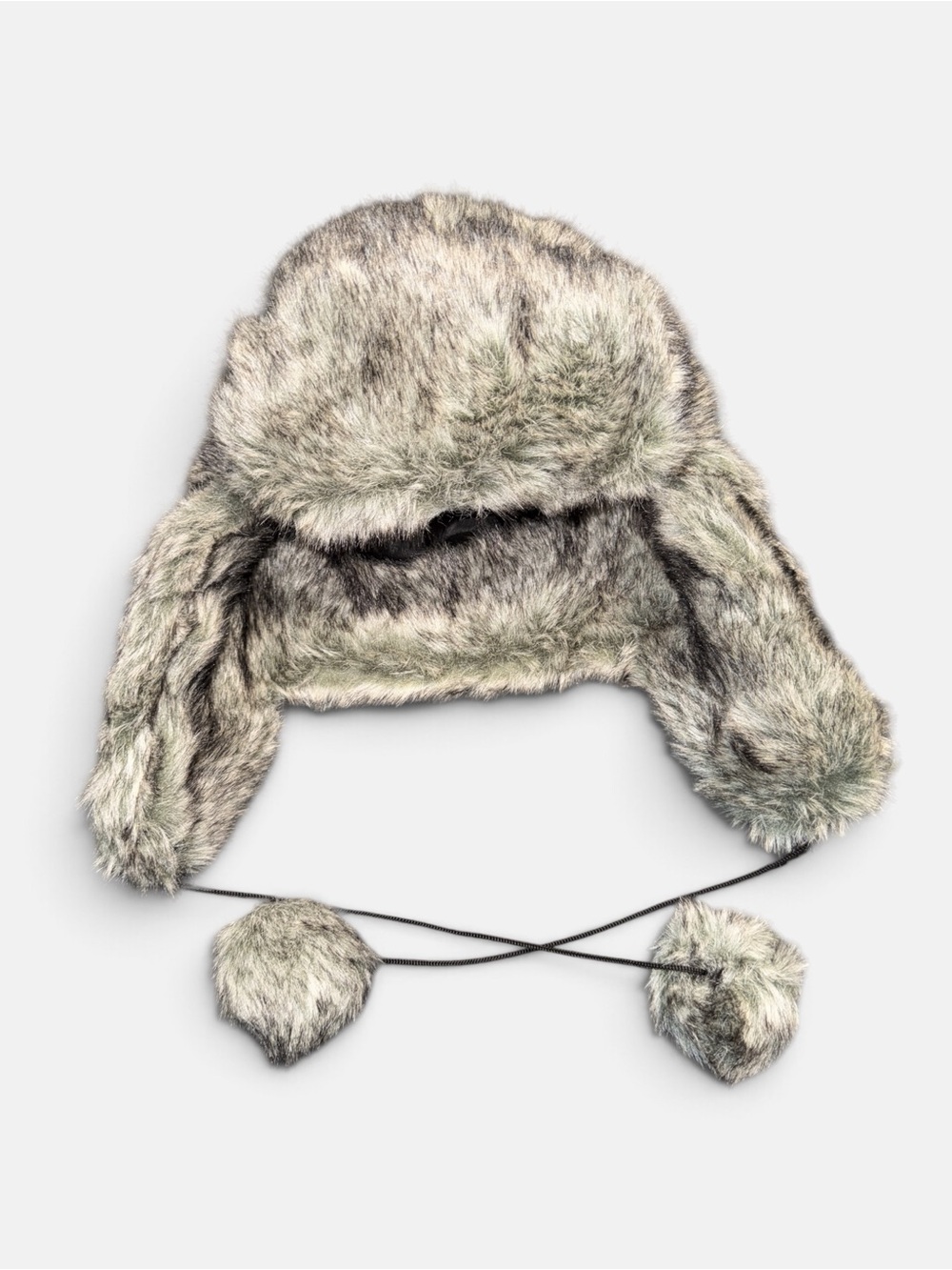 Men's Faux Fur Trapper Hat with Pom Ties - Gray